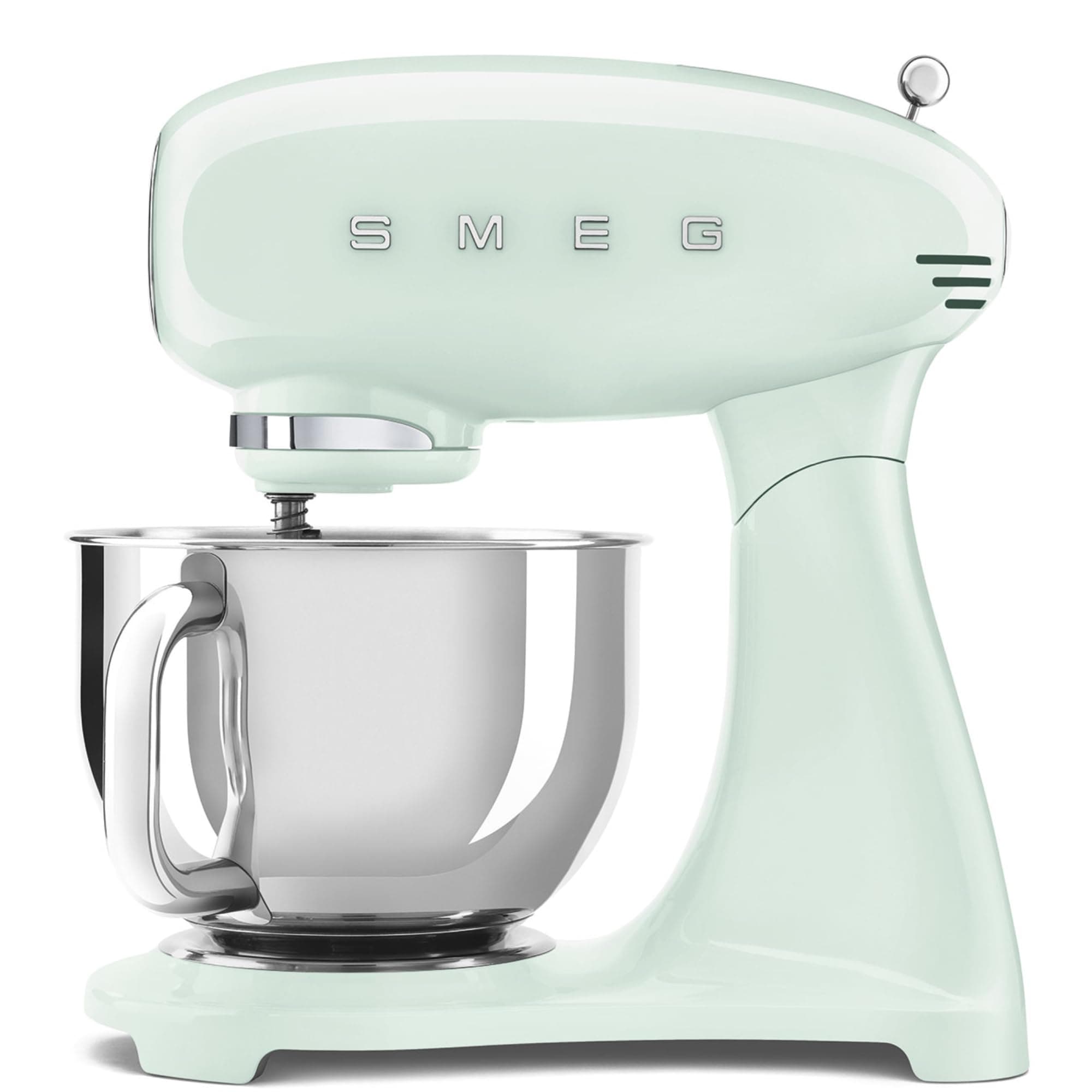 Smeg SMF03PGUK, 50’S Retro Style Stand Mixer With 10 Variable Speeds, 4.8 L Stainless Steel Bowl, Safety Lock When Mixing, Includes Wire Whisk, Flat Beater, Dough Hook, Pastel Green, 1 Year Warranty