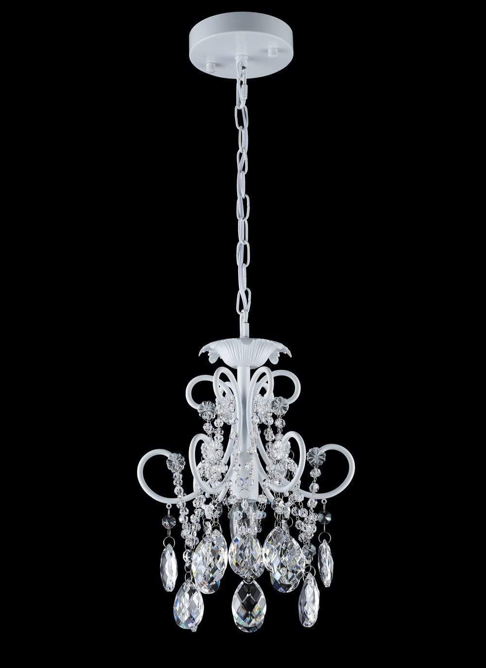 Smart Lighting-Shupregu,1-Light White Crystal Swag Chandelier Lighting, Mini Nursery Pendant Lighting, Mini Crystal Chandelier(Real Crystals)W9.45" X H11.8" Dimmable Led Bulb Included