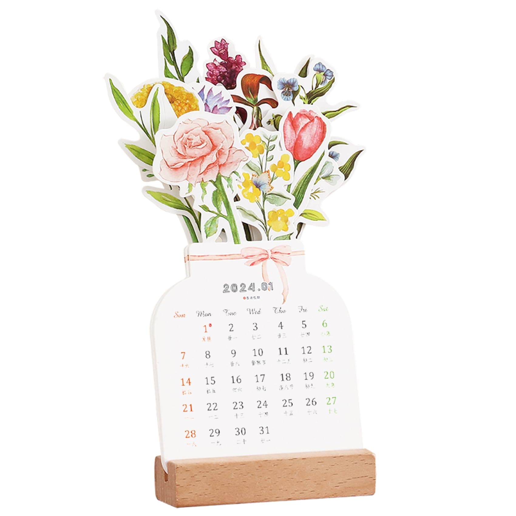 2024 Creative Flower Desk Calendar, Vase Shaped New Year Monthly Calendar Planner 3.9" x 9.4"