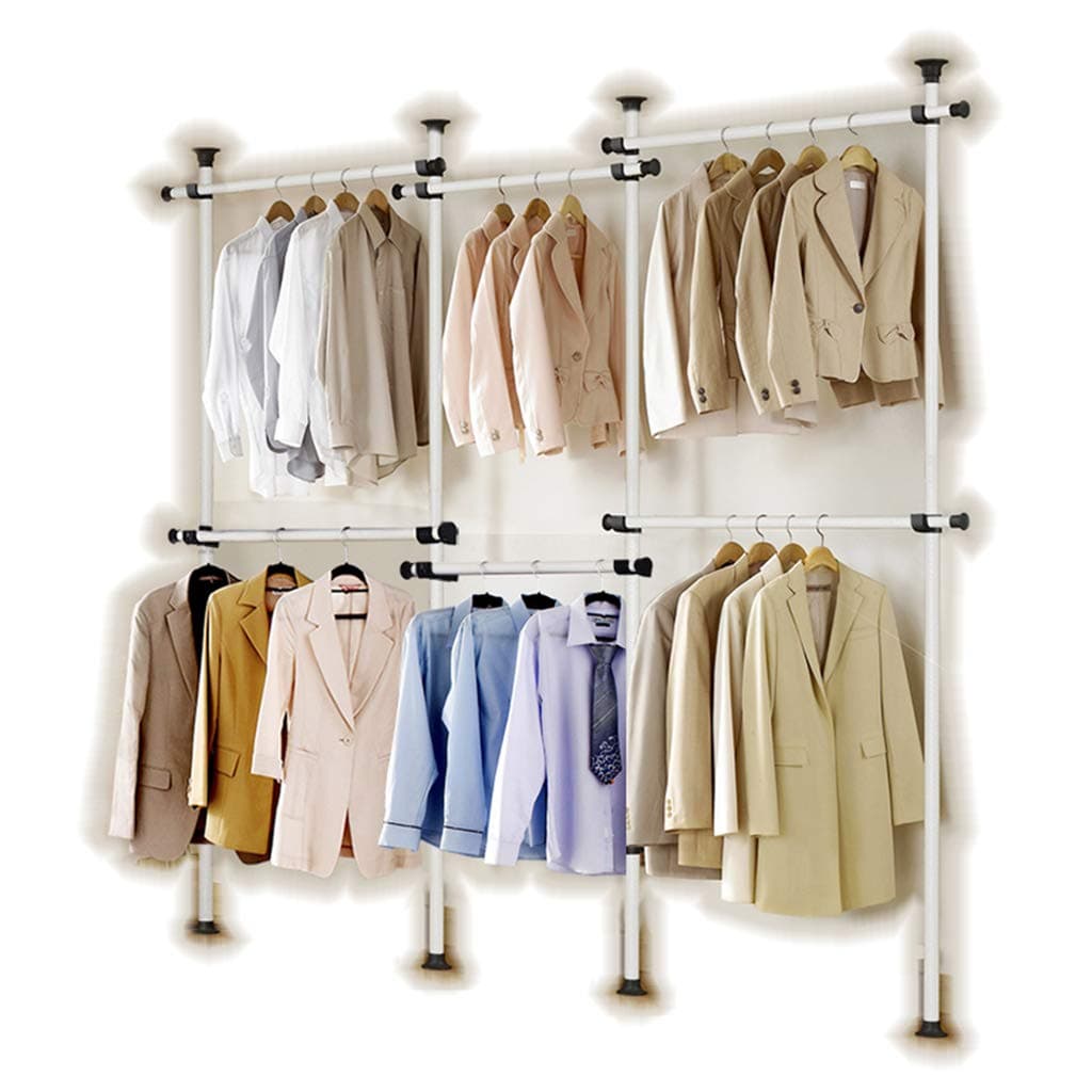 Heavy Duty Telescopic Wardrobe Organizer, Movable Hanging Rail, Garment Rack, DIY By Hand, No Damage to Walls or Ceiling, Fit High Ceiling Up to 3.2m, Clothes Wardrobe 4 Poles 6 Bars, [3206]
