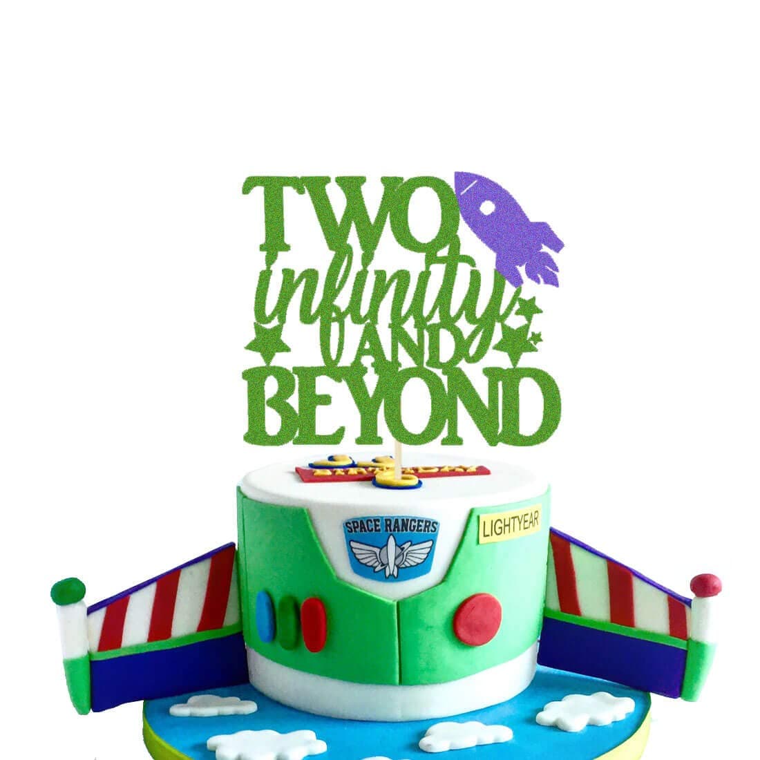 Two Infinity and Beyond Cake topper Light year Toy Inspired Story 2nd Buzz Birthday Party Supplies Decorations Photo Prop for Girl Boy Baby Bday