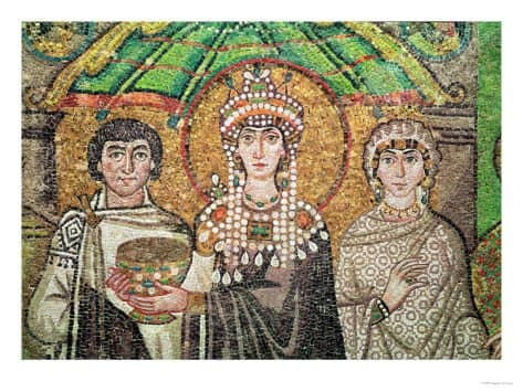 Empress Theodora with Her Court of Two Ministers and Seven Women, circa 547 AD Giclee Print Art (24 x 18 in)