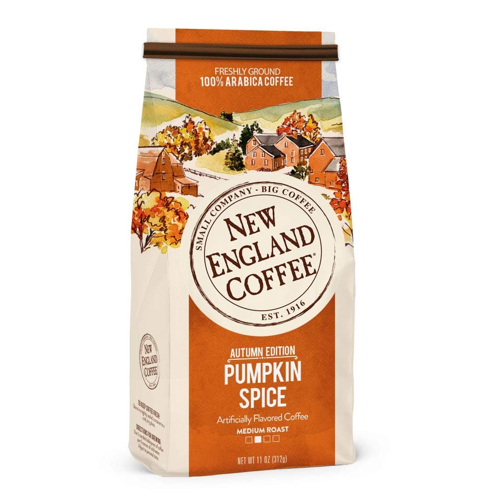 New England Coffee Pumpkin Spice Medium Roast Ground Coffee, 11oz Bag (Pack of 1)