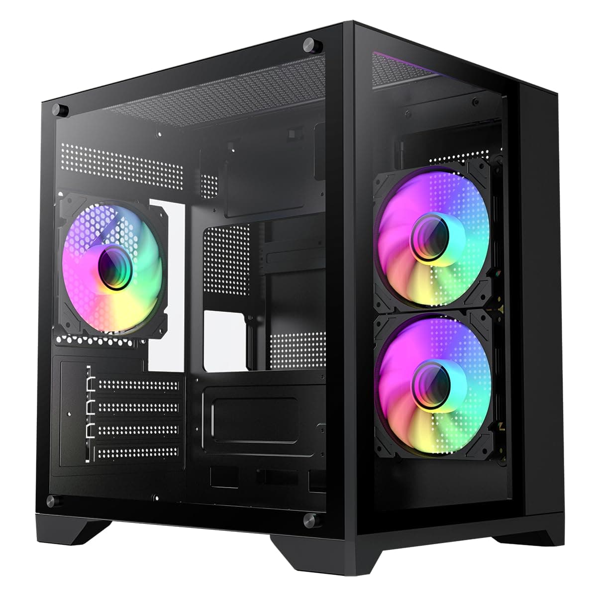 GameMax Infinity Mini Micro-ATX PC Gaming Case With 3 x GameMax FN-12 Rainbow-C9-Infinity Fans, 6 Port Fan Hub, Tempered Glass Side Panel | Black