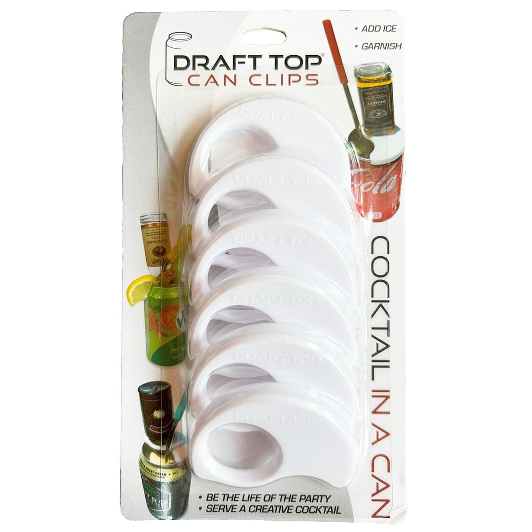 Draft Top Topless Can Clips - Portable Mini Liquor Bottle Holders - Perfect for Tailgating Gear & at-Home Bars, Drink Mixology Tool for Canned Beverages & Cocktails, Fits 8oz to 19oz Cans, White