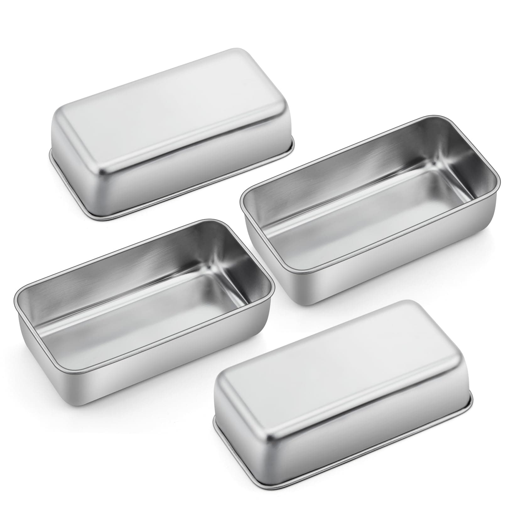 Rectangle Loaf Pans Set of 4, Stainless Steel Bread Baking Pan, For Bread Toast Meatloaf Lasagna, Food Safety & Non Toxic, Deep Side & Smooth Roll, Easy Clean & Dishwasher Safe ( 9¼" × 5")