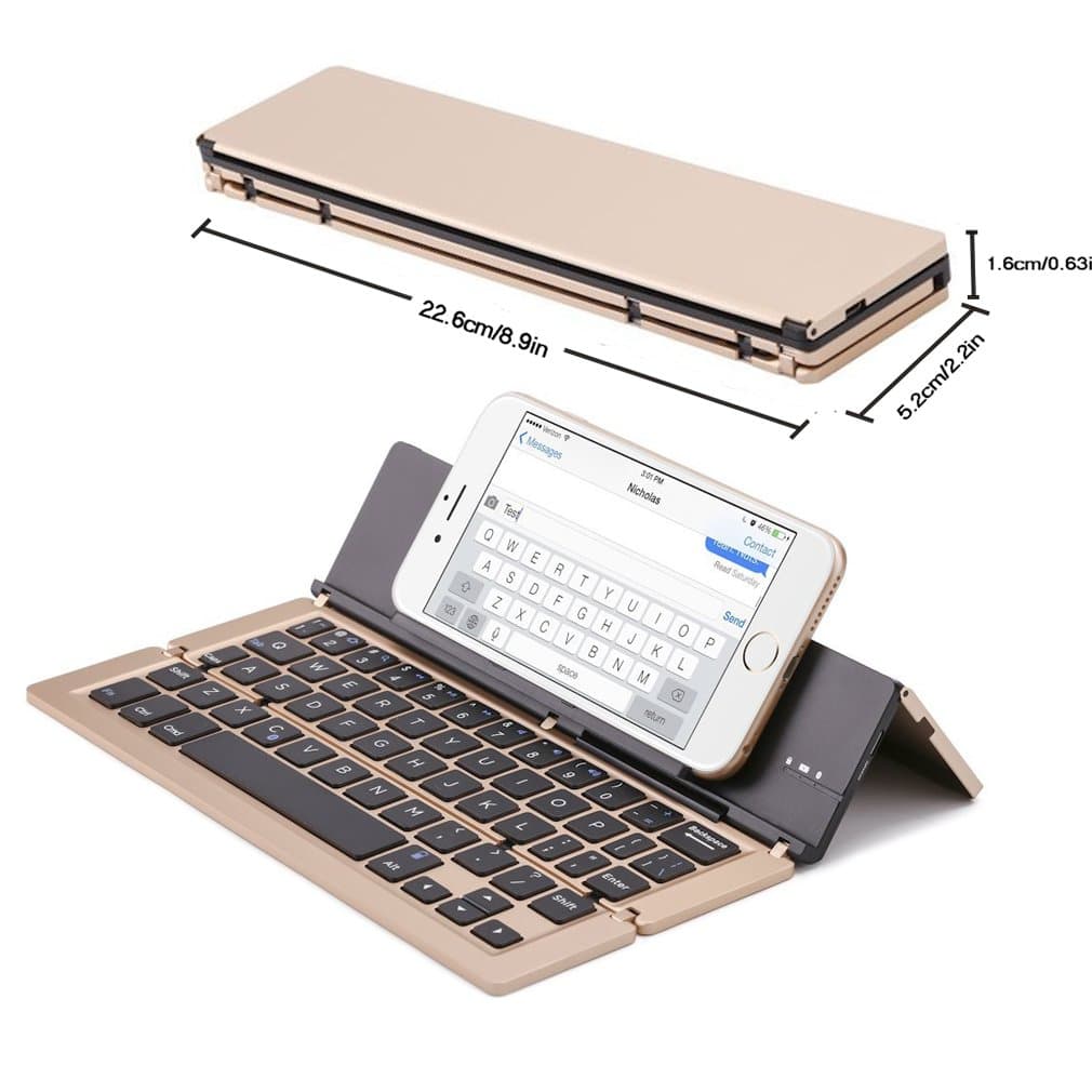 SMICK Foldable Bluetooth Keyboard Wireless Bluetooth Pocket Keyboard Ultra-Slim Universal with Kickstand Holder for IOS Android Windows Devices,F18,Gold