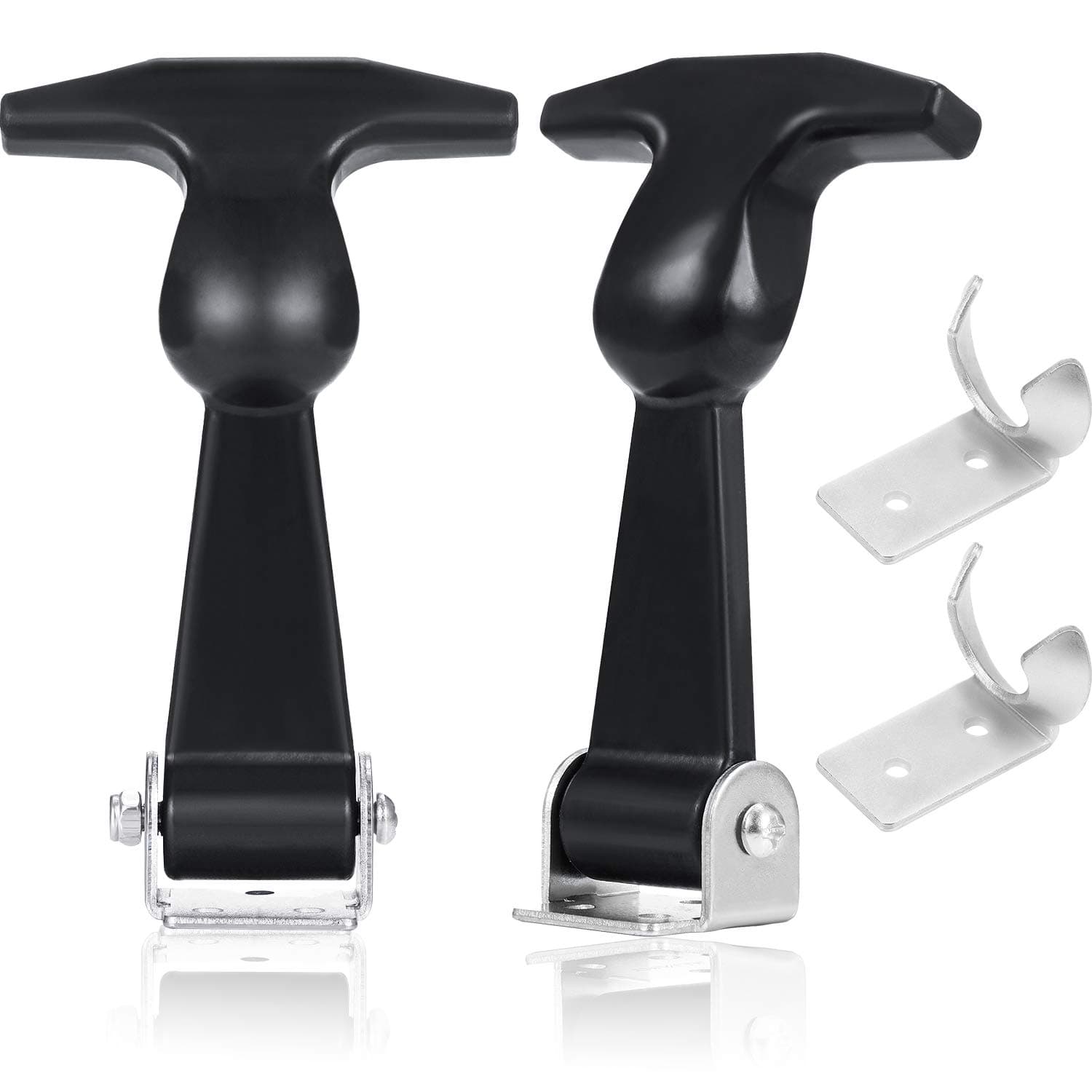 Mudder 2 Pcs Elastic Stainless Steel Rubber Hood Catch Flexible T-Handle Hasp Rubber Flexible Draw Latches with Brackets for Tool Cabinet, Vehicle Engine, Hood