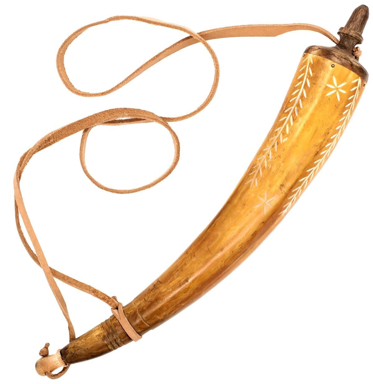 Mythrojan Hand Carved Powder Horn with Leather Strap for Civil War Black Powder Mountain Man Reenactment Accessory