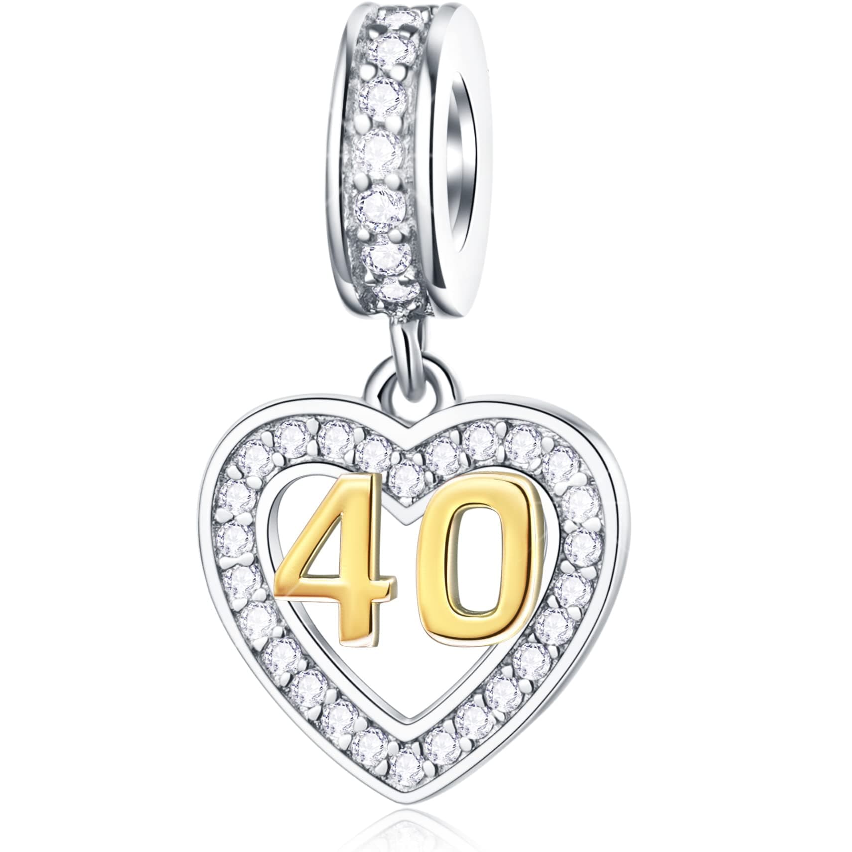EMOSTAR 10 to 20 21 22 23 24 25 28 30 33 35 40 45 50 55 60 65 70 75 80 Birthday Charms fit European Anniversary Bracelet Necklace, Dangle 18K Golden Number Heart Pendant with CZ, for Women/Men