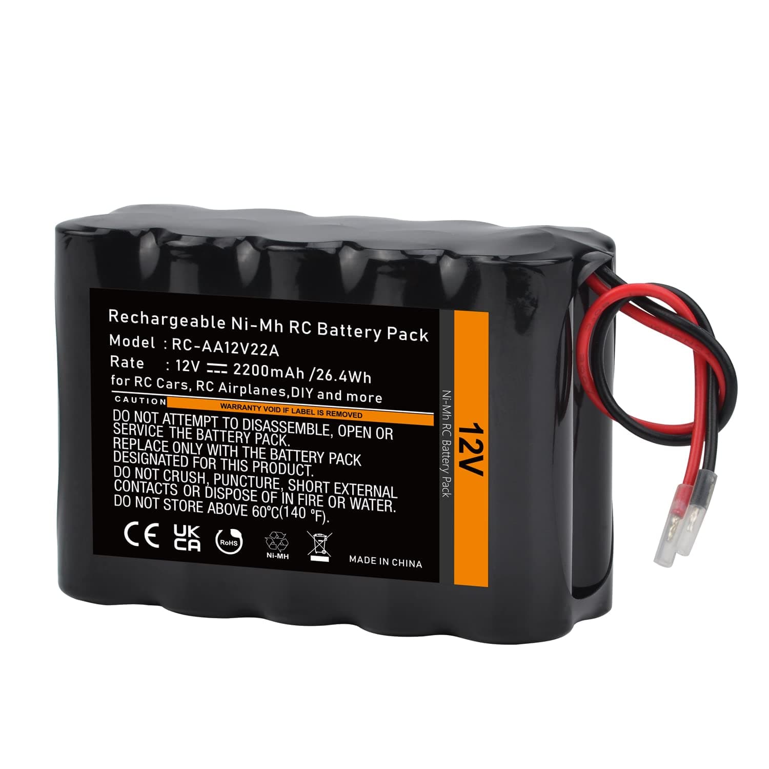 Tectra 12V RC Battery with Bare Leads, 2200mAh High Capacity Ni-MH Rechargeable Battery Pack for RC Models, DIY, Medical Equipments, LED Light Kit, Portable 12V DC Devices and More