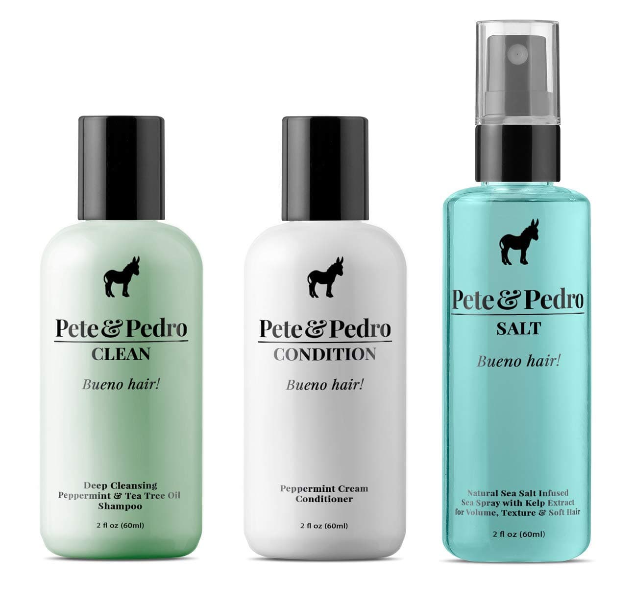 Pete & PedroTRIFECTA HAIR KIT - Men's Trial & Travel Size Trio Of Tea Tree Oil Shampoo, Peppermint Conditioner, & Sea Salt Spray | As Seen on Shark Tank, 2 oz. Each