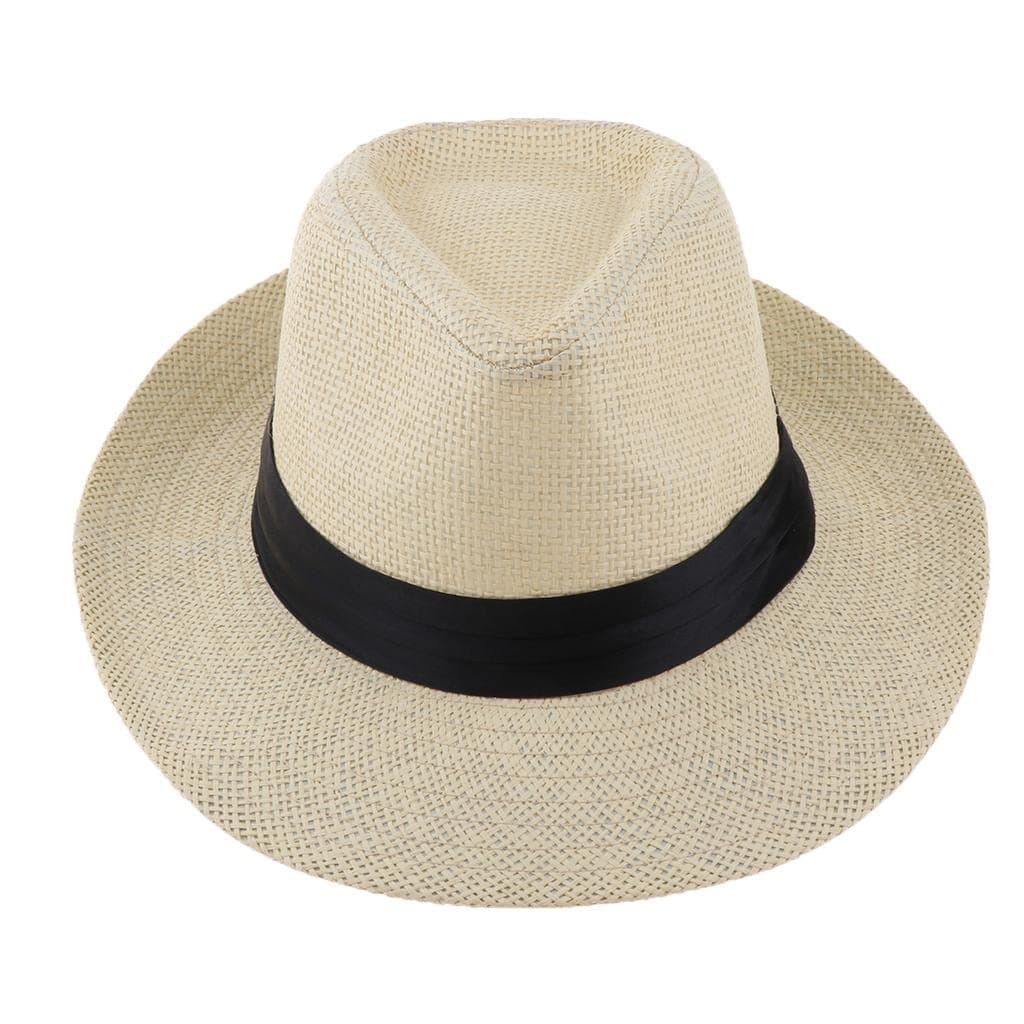 ATORSEMen Women Straw Panama Hat Fedora Trilby Cap Sombrero Sunhat Wide Brim Beige