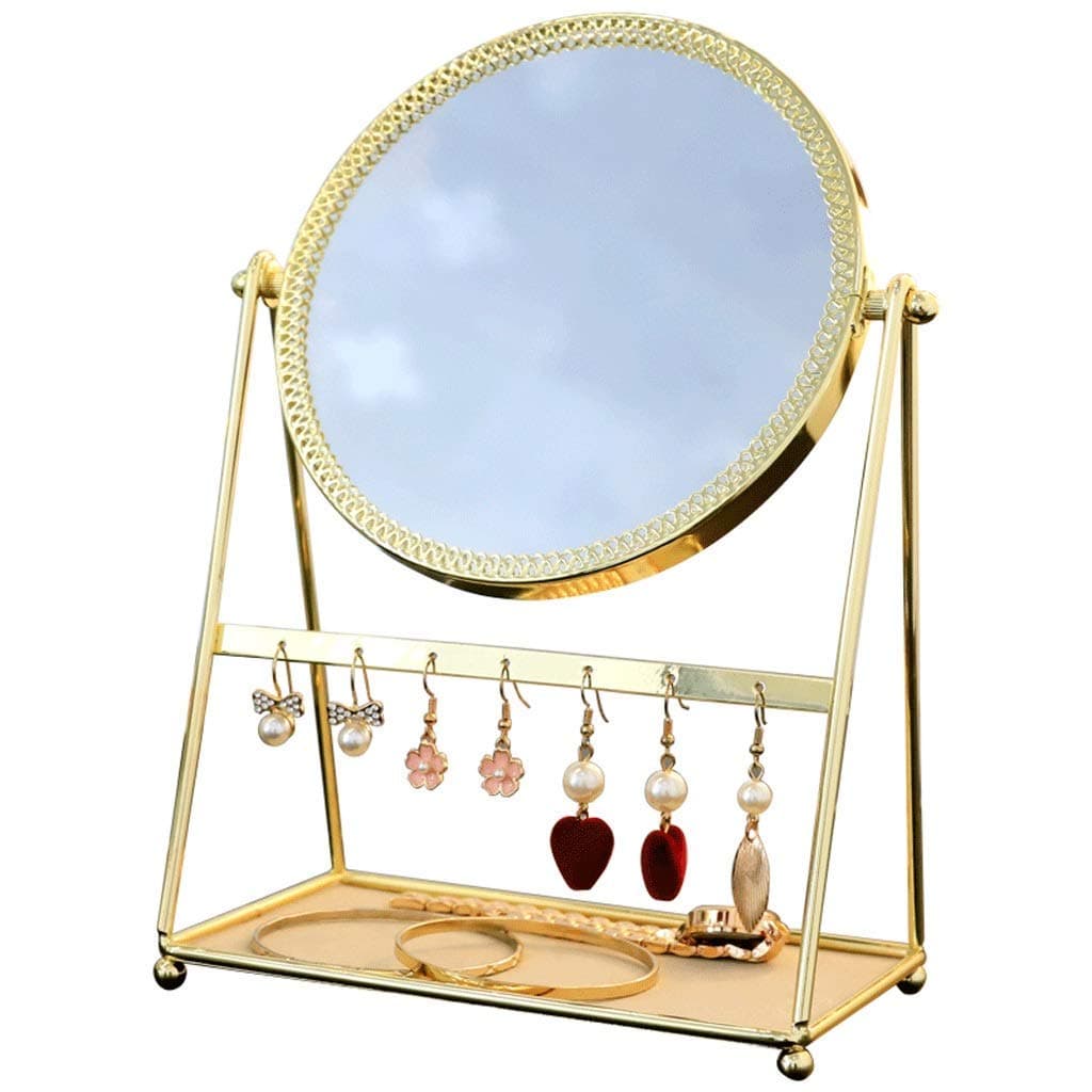 AJH-Shop Makeup Mirror Golden Lace Makeup Mirror Simple Nordic Style Single-Sided HD Mirror 360 Degree Rotating Makeup Mirror can Be Placed Jewelry Portable Desk Vanity Mirror