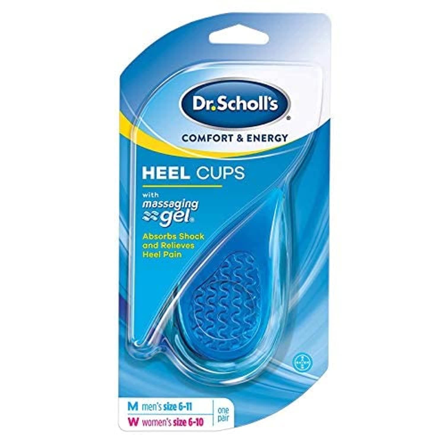 Dr. Scholl's HEEL CUPS with Massaging Gel (One Size) // Protection All-Day Shock Absorption to Relieve and Prevent Pain