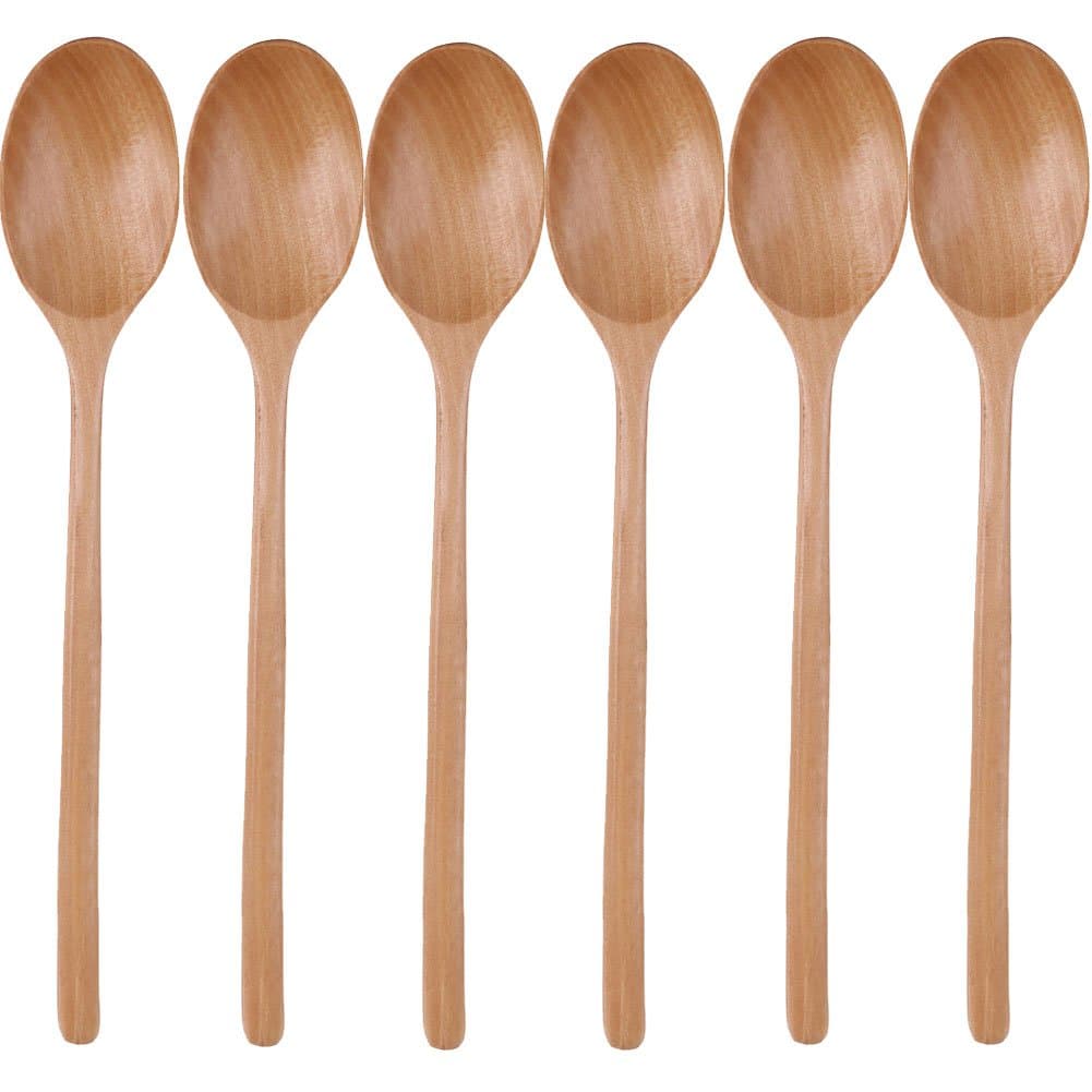 Cospring Handmade Wood Forks/Spoons for Salad, Coffee, Tea, Handle with Jute string wrapped (9-1/4 inch Spoons, Set of 6, F01)