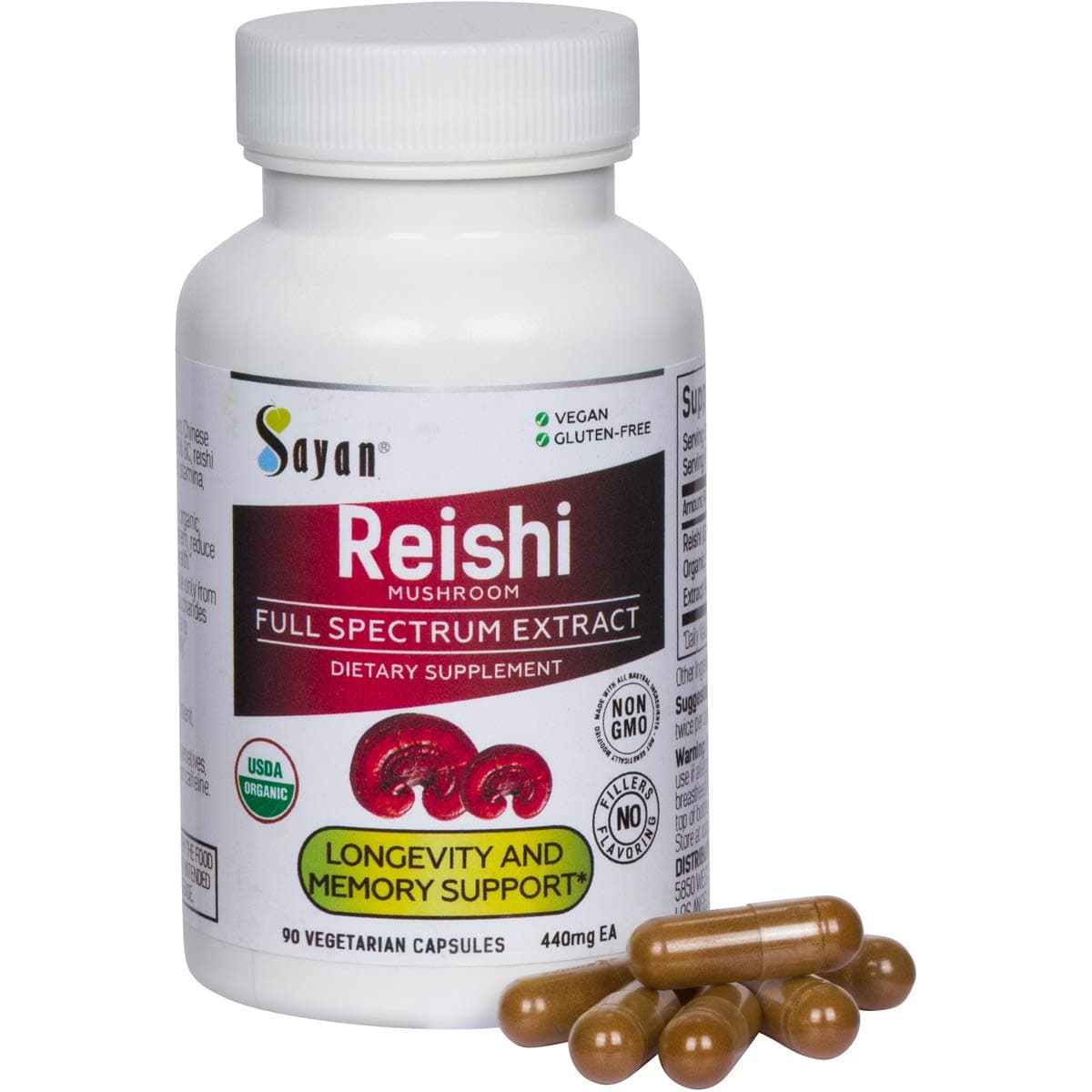 Reishi Mushroom Extract 90 Capsules/440mg Each – Longevity, Vitality, Wellness & Immune Support Supplement – USDA Organic & Vegan – Non-GMO, No Fillers, or Additives – Always Pure and Potent