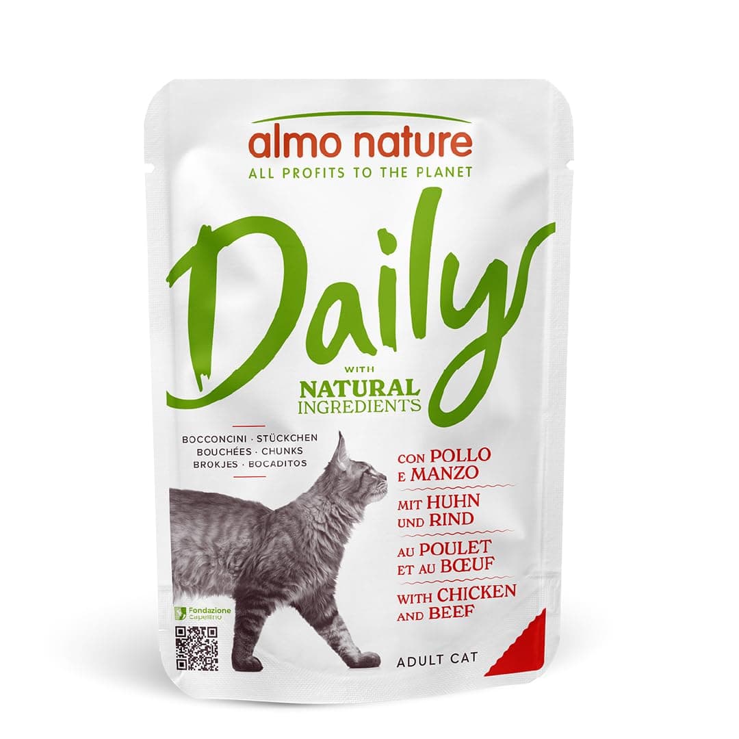 Daily - Wet Cat Food for Adult Cats - Chicken and Beef - 70 g, Pack of 30