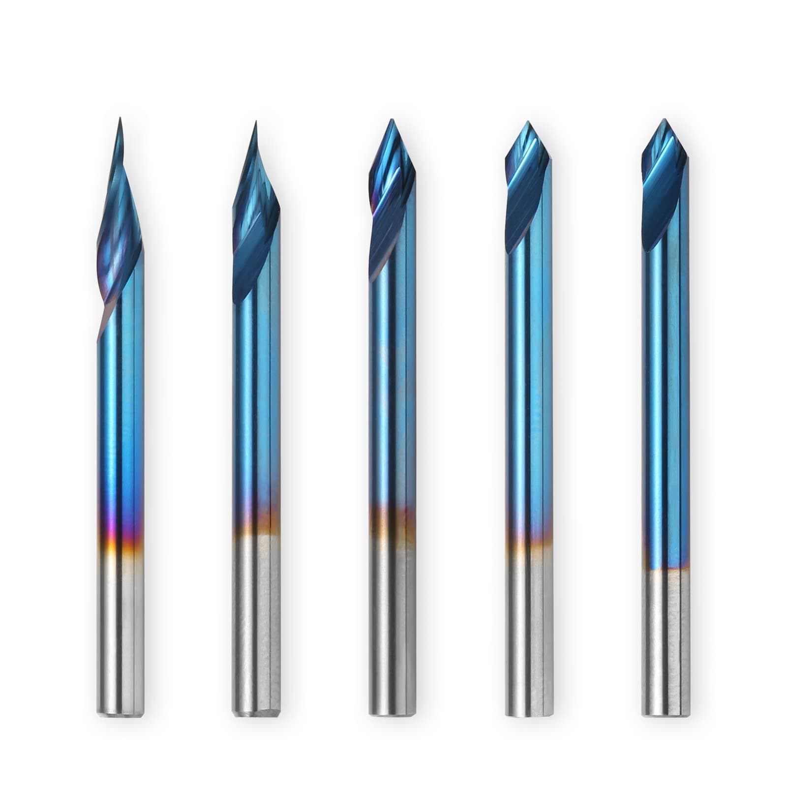 5PCS V-Groove CNC Router Bits, Degree 20/30/45/60, 1/8'' Shank Nano Blue Coating End Mills, for Wood Carving Milling, VG05B