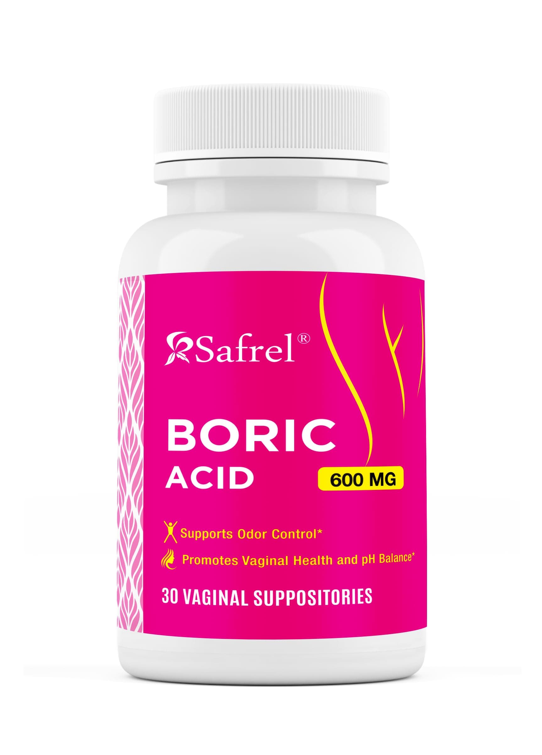 Safrel Boric Acid Vaginal Suppositories - 100% Pure Made in USA - Intimate Health Support, Vaginal Health and pH, Odor Control (30 Count)