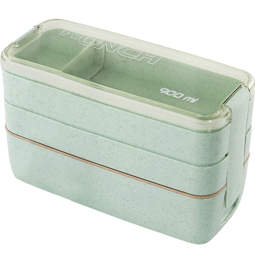 Leakproof Bento Lunch Box for Kids, Diadia 3 Layer Bento Box 900ML Lunch Container Set Cute Safe Prep Box for Boys Girls Children School (Green)