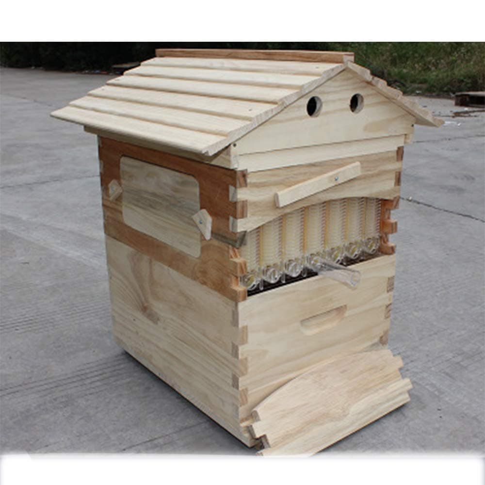 XBTECH 7PCS Wooden Bee Bees and Beekeeping Equipment Hive Frames Beehive Bee Supply Tool Automatic honey Hive Beehive with Hive flow Wooden House