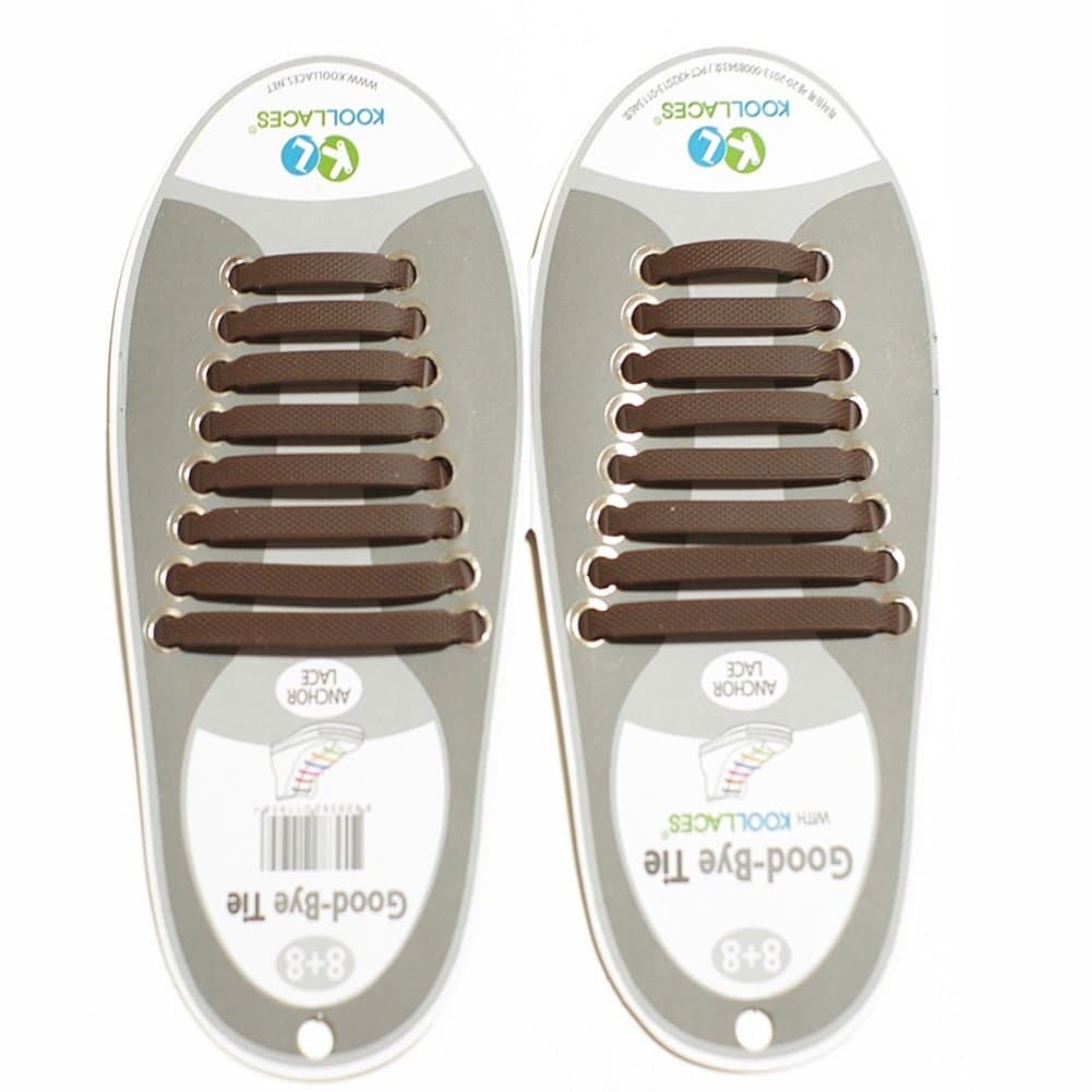 Koollaces No Tie Silicone Shoelaces.hook Style Brown Color,8pcs X 2set