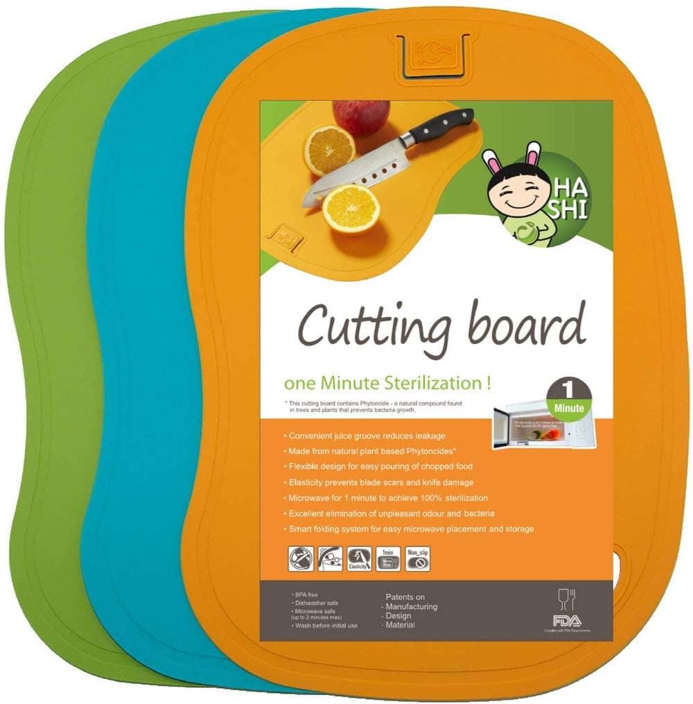 Antibacterial Cutting Board Set - 100% 1 Minute Microwave Antibacterial Sterilization - Flexible & Dishwasher Safe Chopping Mats - Set of 3 - by Hashi