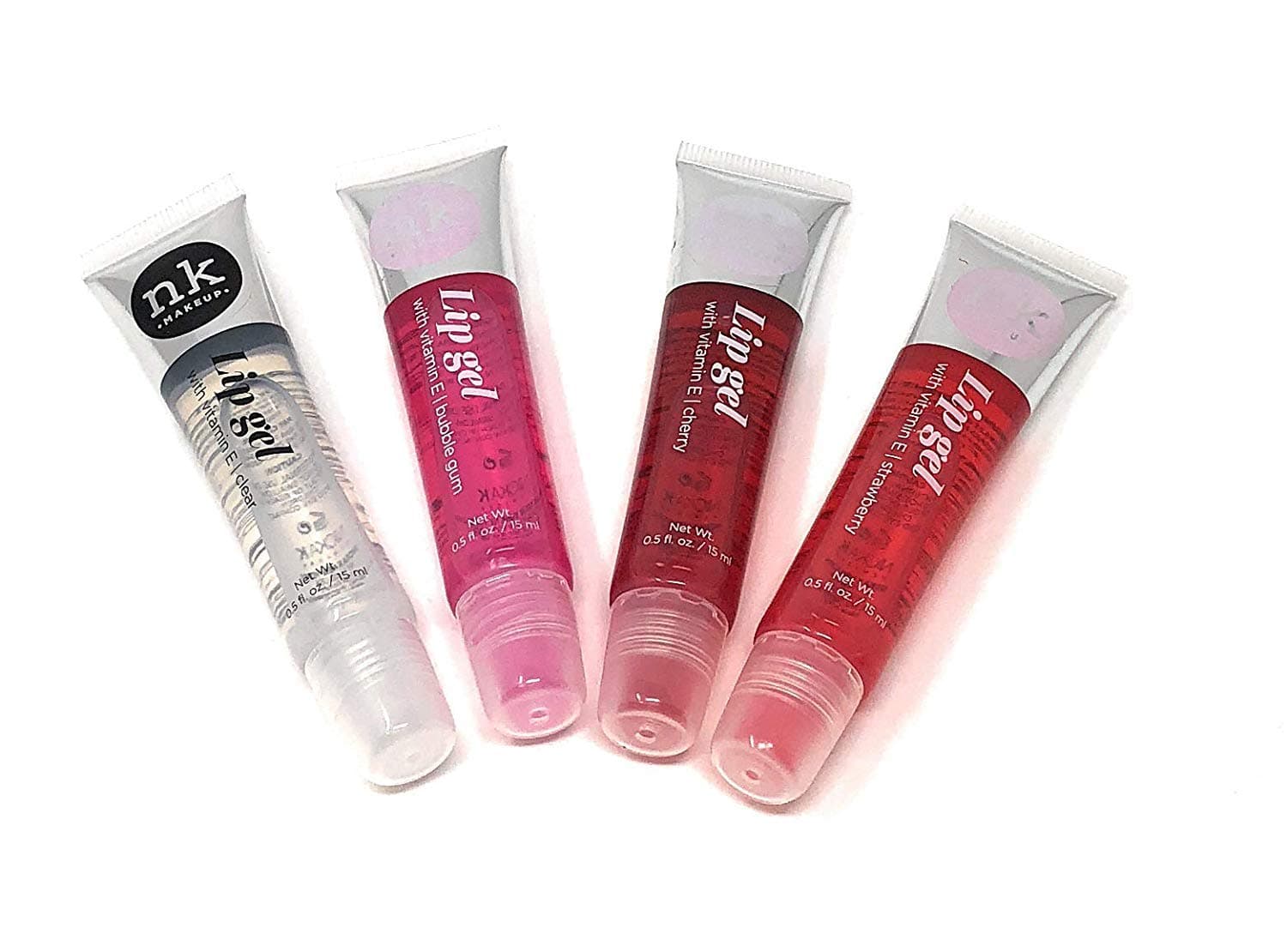 4 Pack Nicka K Lip Gel (CLEAR, STRAWBERRY, CHERRY, BUBBLE GUM + Broadway Vita-Lip Clear Lip Gloss 0.47oz/14ml (3PCS - Mint & Coconut & Rosehip Oil) + Ruby Kisses Hydrating Lip Oil Clear RLO01 (3pcs)