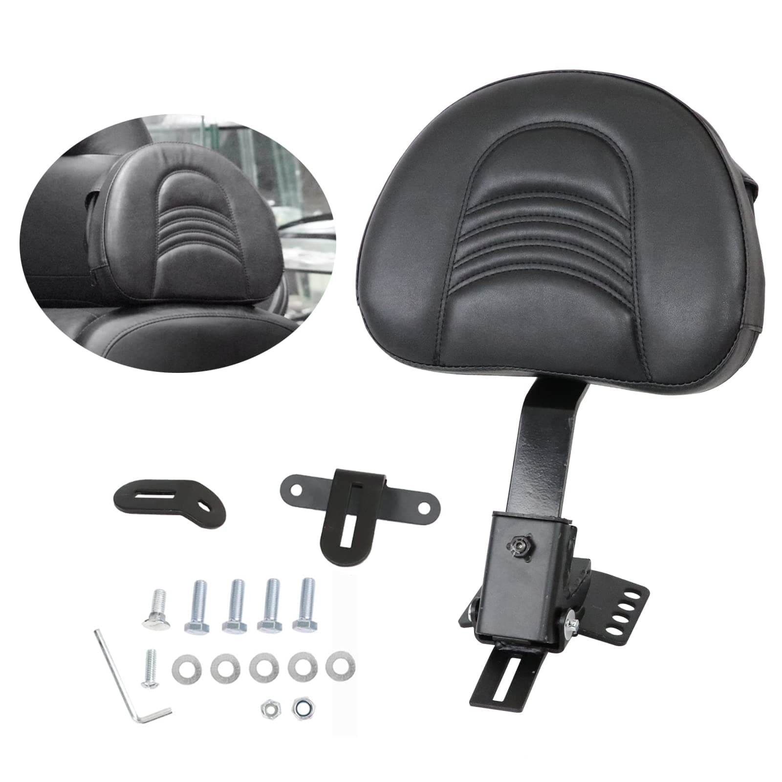 AUFER Adjustable Plug-in Heavy Duty Driver Rider Backrest Kits Custom Made Compatible With For 1997-2020 2021 2022 2023 2024 Touring Road King Street Glide Road Glide Electra Glide,Black