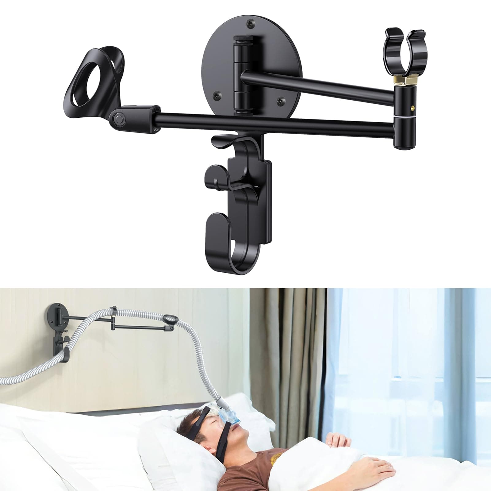 daekpaek Cpap Hose Holder with Cpap Mask Following Function, Cpap Hose Hanger and Masks Hook Organizer for Bedside. Provides A Stable, Tangle-Free CPAP Supplies so You can Sleep Better.