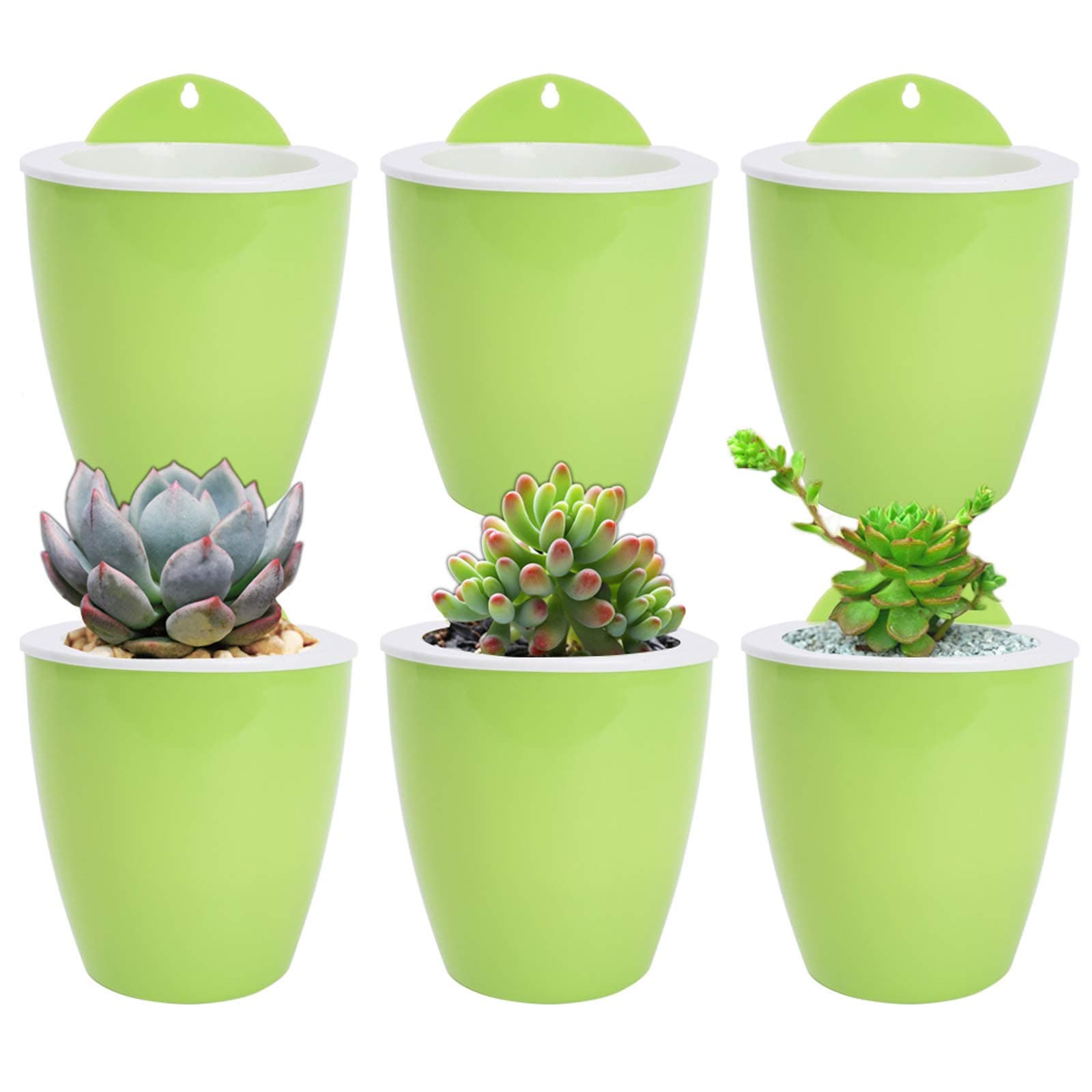 Vencer 6 Pack Self Watering Hanging Planter Flower Pot - Suitable for All Plants,Herbs,African Violets,Succulents,Flowers Or Start Plants,Green,VF-060G