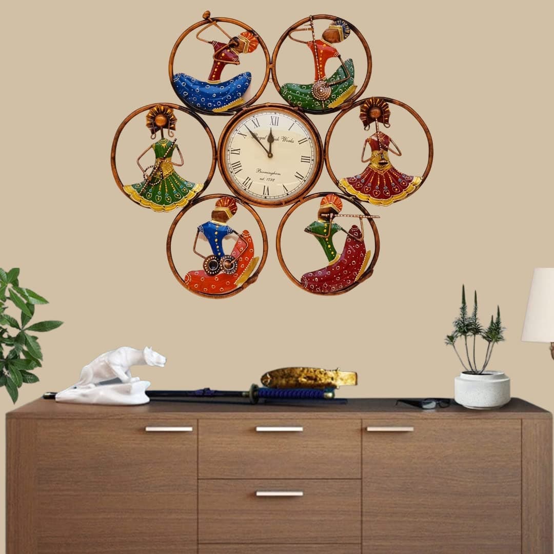 ZXC Metal Iron Musician Doll with Clock Wall Art for Home & Decor Living Room/Bedroom/Dining Hall/Office/Cafes/Hotels