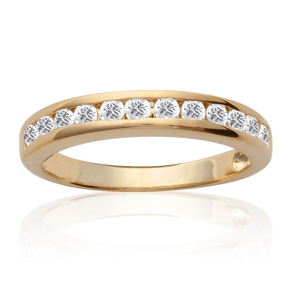 18k Gold Plated White Cubic Zirconia Half Eternity Wedding Band Ring