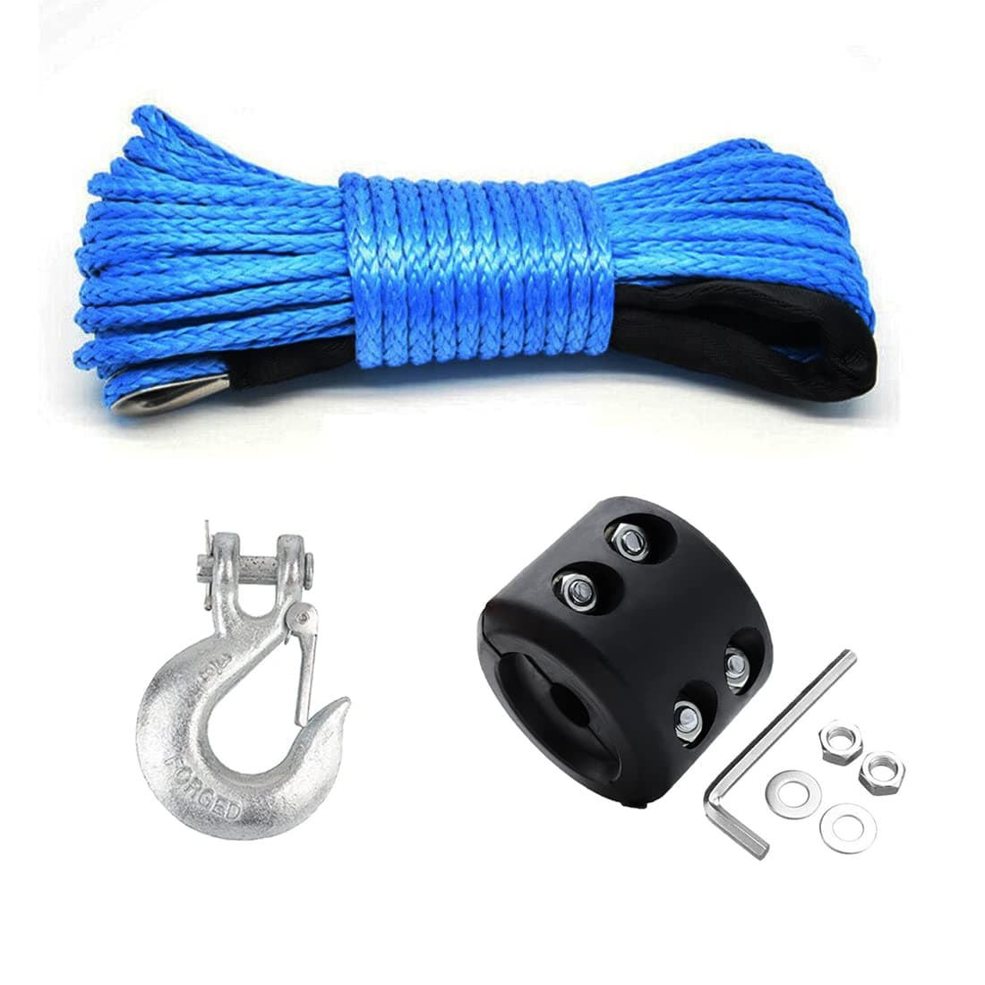 Synthetic Winch Rope, Samlight Blue 1/4" x 50' 7000LBs Winch Line Cable with Metal Snap Hook and Rubber Stopper Winch Accessories for ATV UTV SUV Truck