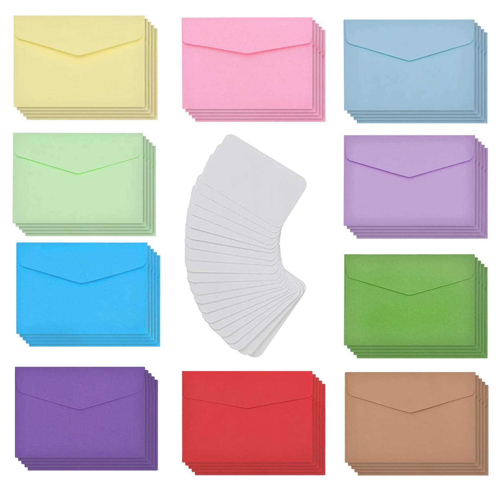 CYH Pack of 50 Colourful Mini Envelopes, Cute Small Envelopes with 50 Blank Cards for Christmas, Thanksgiving, Wedding, Birthday Party, Festival and Seeds