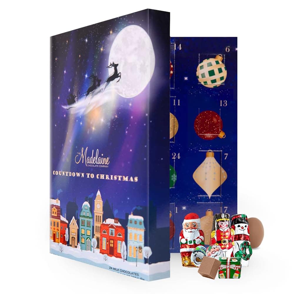Madelaine Chocolate Solid Premium Milk Chocolate 2025 Advent Calendar Book - 24 Assorted Premium Milk Holiday-Themed Treats