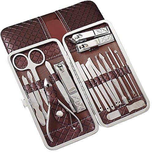 Manicure Kit Firbon 18 in 1 Stainless Pedicure Set with Travel Leather Case (Brown)