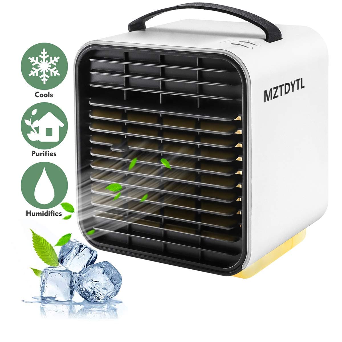 Air Conditioner Fan, Personal Space Air Cooler Desktop Fan Mini Air Circulator Purifier Cooler with Portable Handle and Night Light for Home Room Office Outdoors(White)