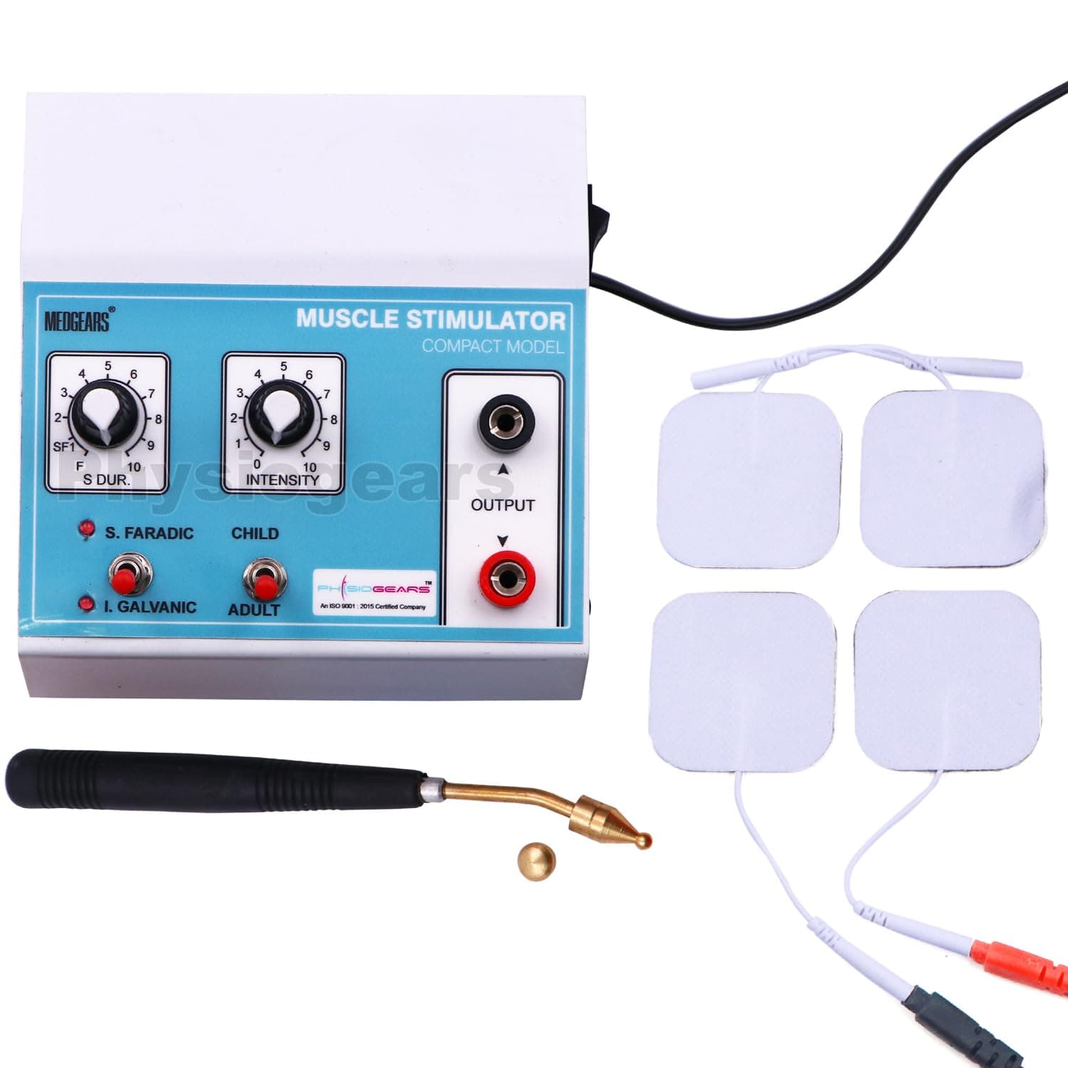 Physiogears Mini MS Physiotherapy Equipment Muscle Stimulator Galvanic & Faradic Stimulation Therapy with Self Adhesive Sticky Pads
