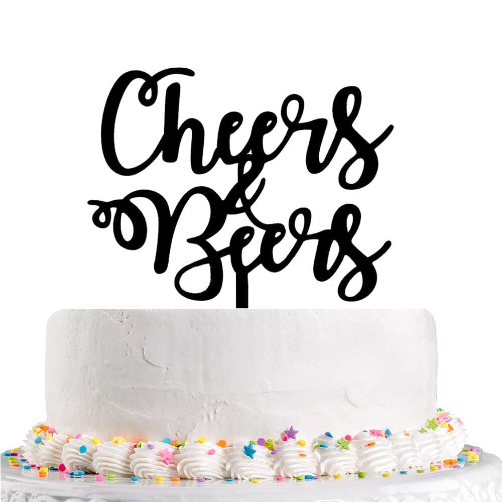 Black Cheers Beers Cake Topper -Happy Birthday Cake Topper - Oh Baby- Happy Wedding Party Supplies Decor