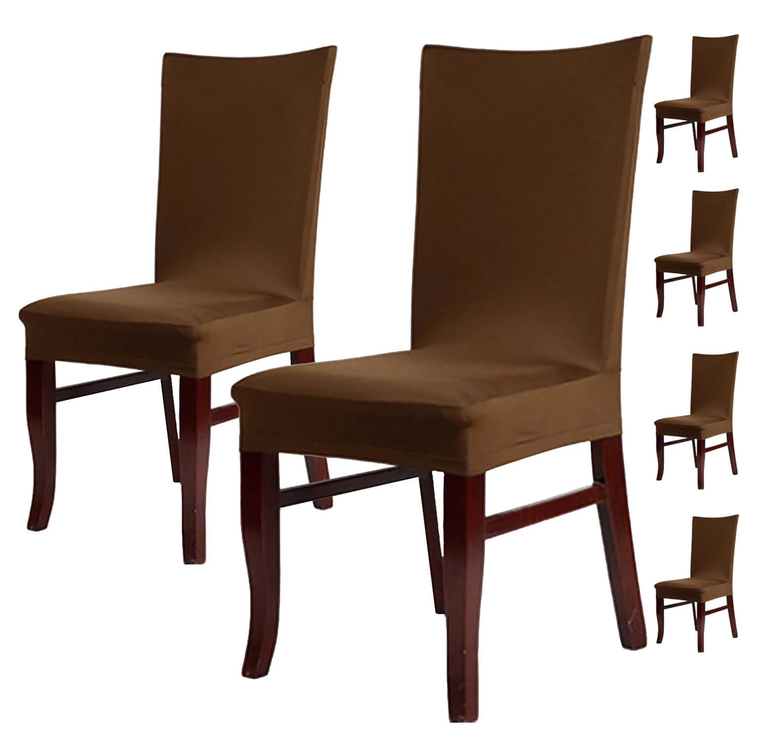 House of Quirk Polyester Spandex Plain Chair Cover Stretch Removable Washable Short Dining Chair Cover Protector Seat Slipcover (Brown, Pack of 6)