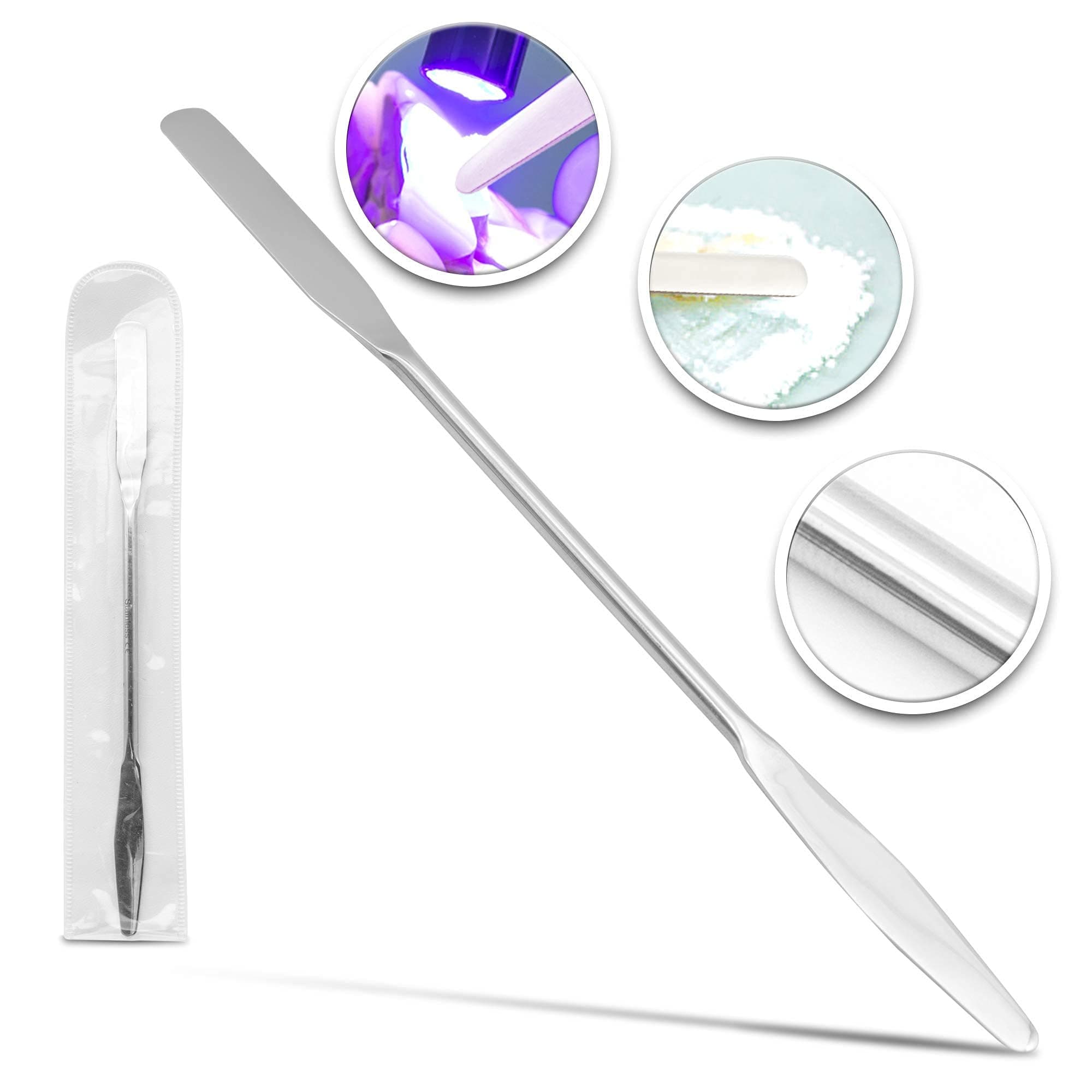 Lab Micro Double Ended Spatula Round/Tapered Arrow End, Flat Ends 50 mm X 9 mm, 7" Length, Stainless Steel