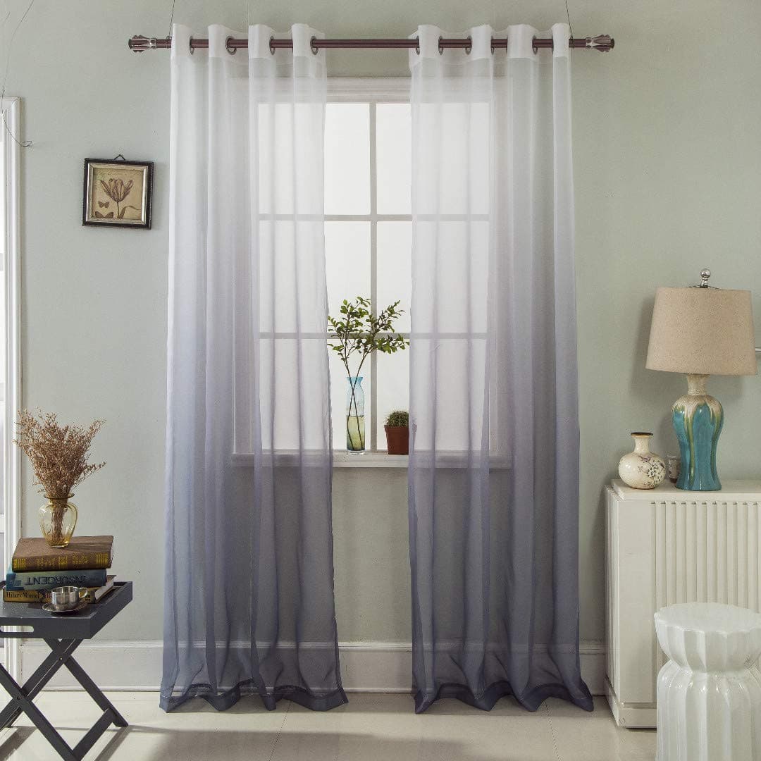 GyroHome Gradient Color Tulle Voile Sheer Curtains Home Decorations for Bedroom, Living Room Energy Saving Privacy Protection, Sold in Pair (90 * 90 * 2, Grey)