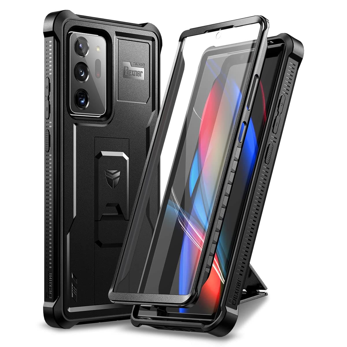 for Samsung Galaxy Note 20 Ultra 5G Case, [Built in Screen Protector and Kickstand] Heavy Duty Military Grade Protection Shockproof Protective Cover for Samsung Galaxy Note 20 Ultra Black