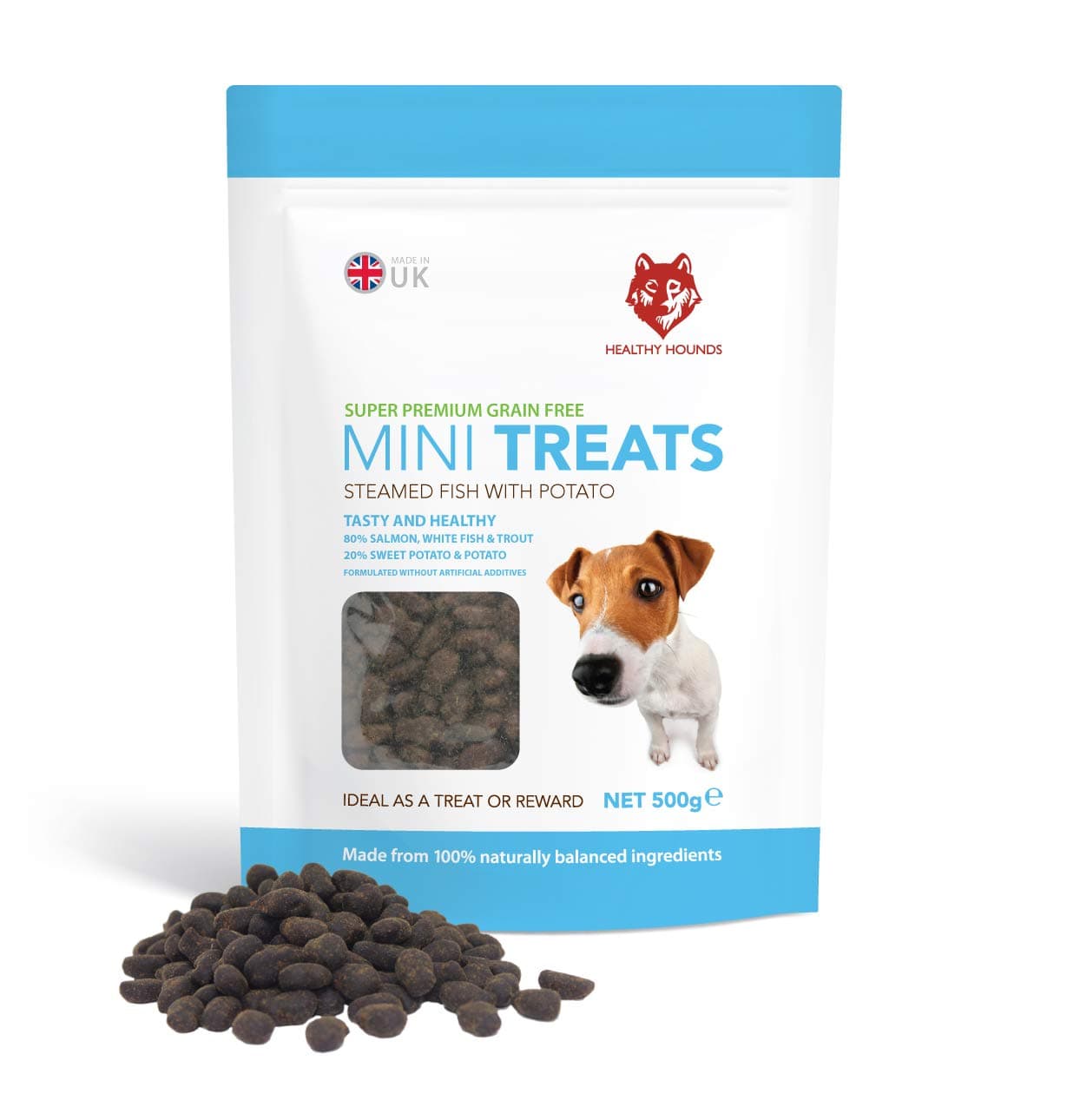 Healthy Hounds Puppy Training Treats - 500g - Natural Dog Treats for Skin, Coat & Joints - Steamed Fish & Potato Flavour - Grain Free Mini Pack with Omega 3
