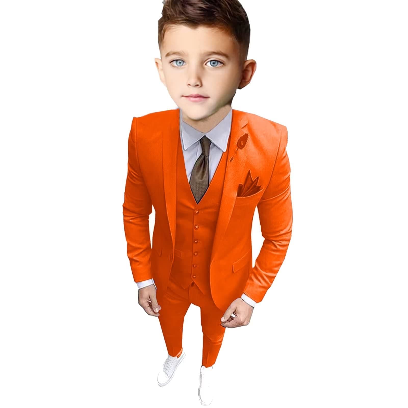 Boy's Suit Formal Sets Kids Tuxedo 3 Piece Solid Slim Fit Outfit for Wedding Child Dress Jacket Pants Vest