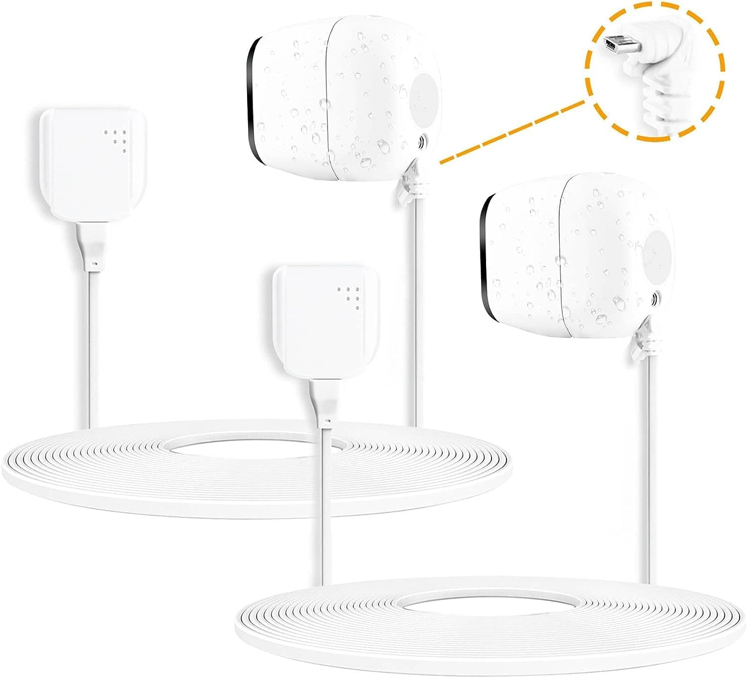 JESSPOW2Pack 10 Feet Power Cable for Arlo Pro & Pro 2, Weatherproof Outdoor Charging Cord with Quick Charge 3.0 Adapter, Compatible Arlo Go & Security Light (White)