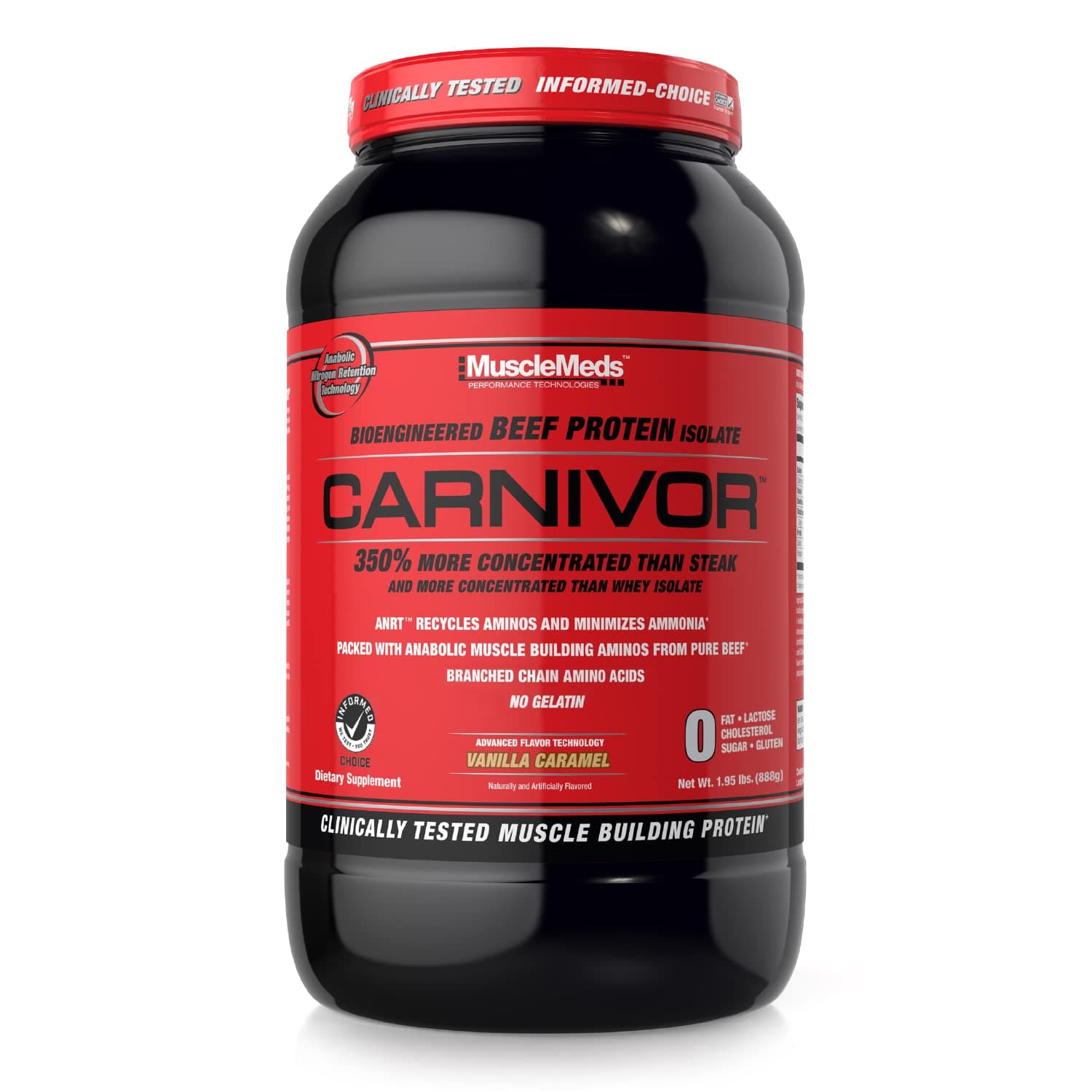 MuscleMeds Carnivor Beef Protein Isolate, 0 Lactose, 0 Sugar, 0 Fat, 0 Cholesterol, Halal Certified, Vanilla Caramel, 2 LB