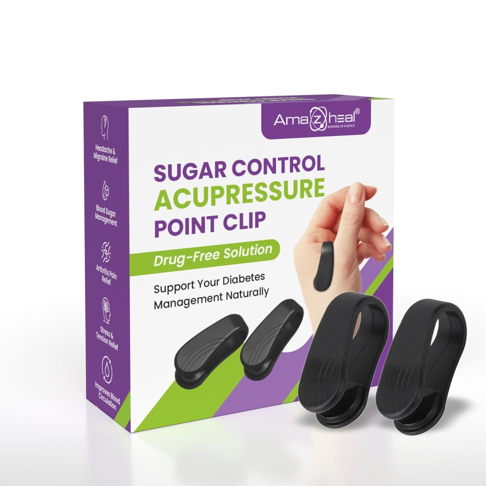Amazheal Acupressure Clip for Diabetics (PACK OF 2) Sugar Control Acupressure Clip for LI4, Wearable for Headache, Migraine, Arthritis,Tension Relief - Ideal for Diabetes Management